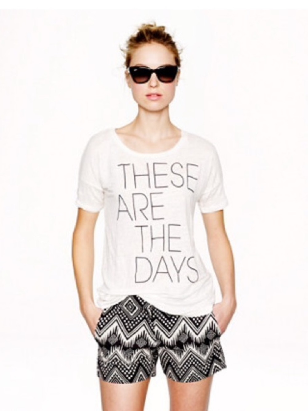 J.Crew Women’s White These Are The Days Linen Short-Sleeve T-Shirt Size Small